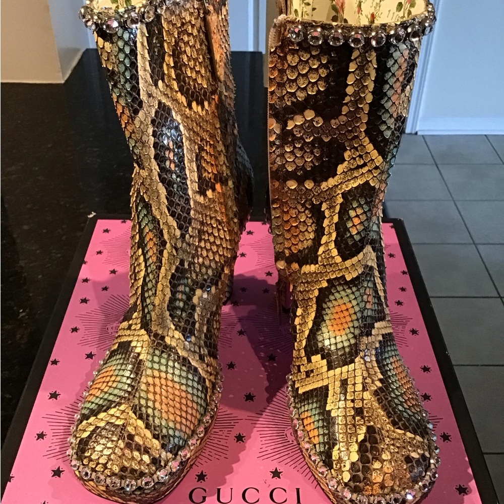 Gucci Ladies Fancy Snakeskin Boots Size 37